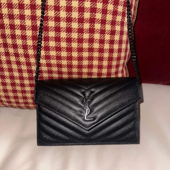 Yves Saint Laurent Black Cassandre Envelope Chain Wallet - Picture 6 of 6